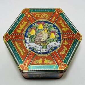 Limited Vintage Milky Way 12 Days Christmas Song Canister Tin Box Hexagon 1999